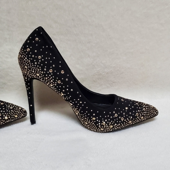 LILIANA Parish 2 Black Gold Studded Pointed Toe 5 Inch Heels Stiletto Pumps 8.5 - Picture 4 of 16